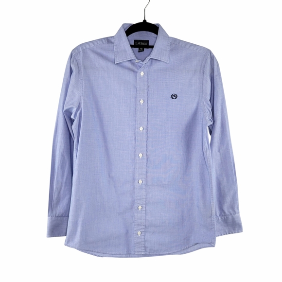 Lauren Ralph Lauren Boys Size 18 Blue Long Sleeve Button-Up Dress Shirt RL Logo - Picture 1 of 9